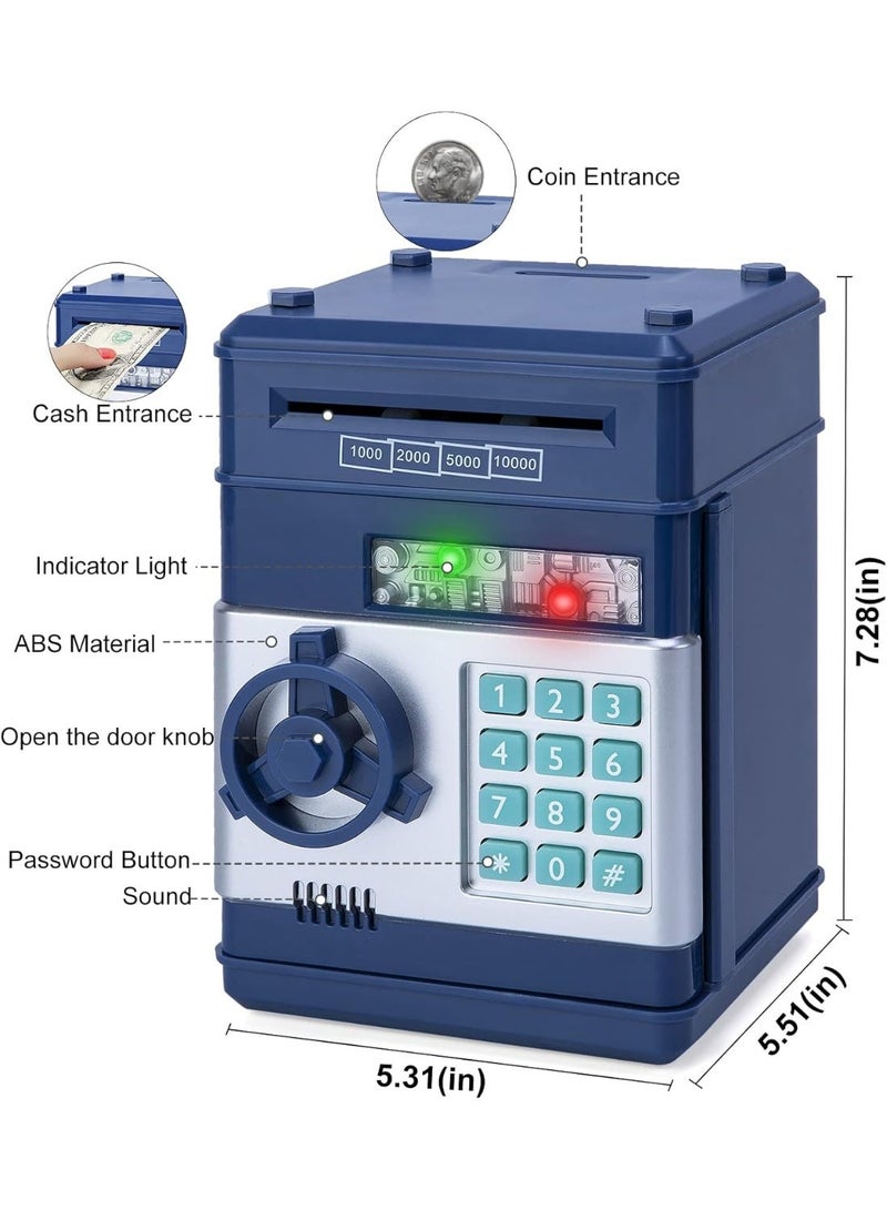 ARGT Electronic Piggy Bank Code Lock for Kids Baby Toy, Mini ATM Safe Coin Cash Banks Real Money Saving Box with Password, Auto Money Scroll for Children,Boys Girls Birthday (NAVY) - Image 2