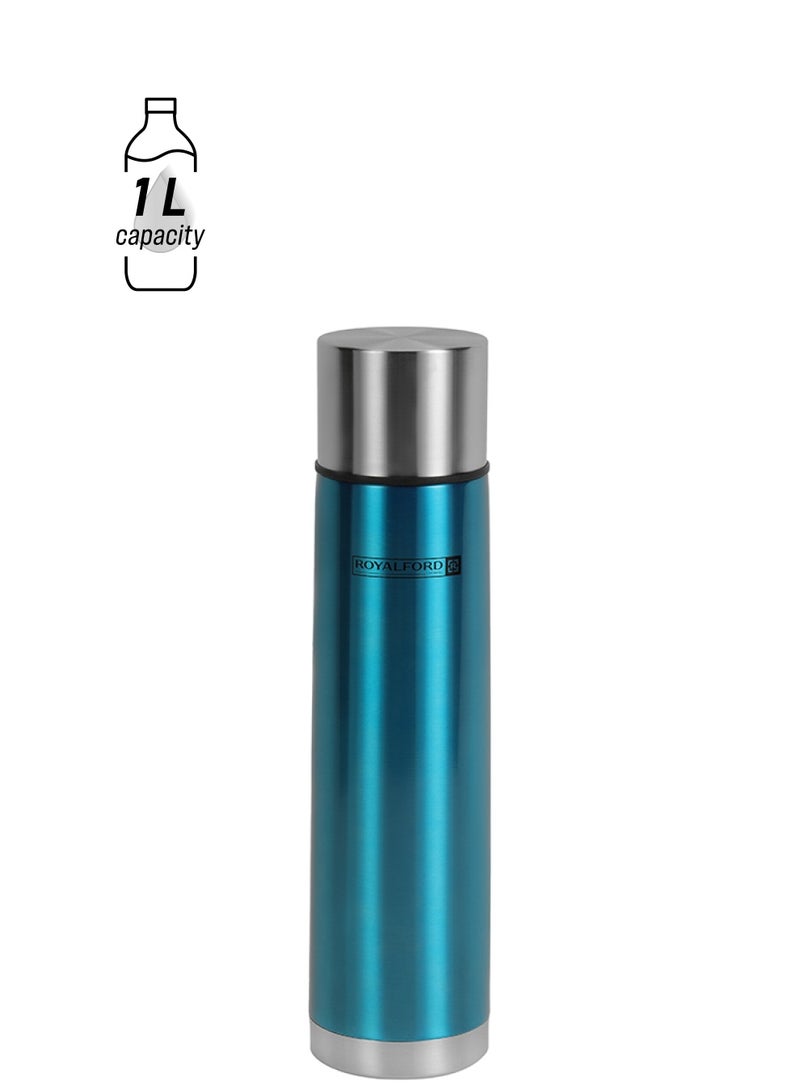Royalford Vacuum Bottle Double Wall Stainless Steel 1000Ml 33.5Oz Hot Cool 304 Stainless Steel Inner Pot Blue/Brown-Assorted - Image 1