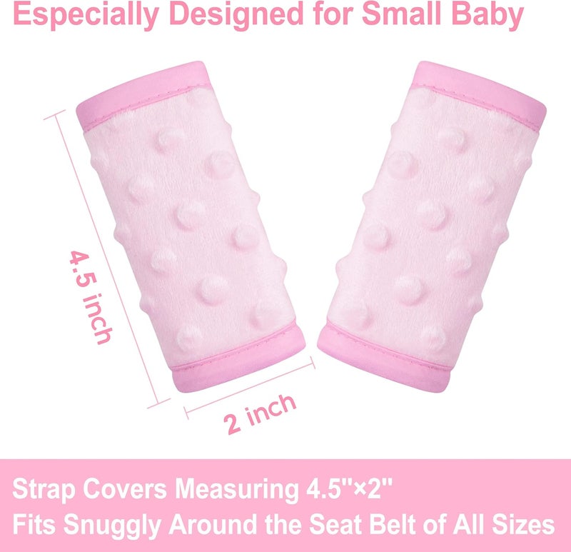 Pro Goleem Car Seat Strap Covers for Babies Girl Soft Car Seat Strap Shoulder Pads for All Car Seats, Stroller, Pushcar, Small Size Designed for Newborn, Pink - Image 3