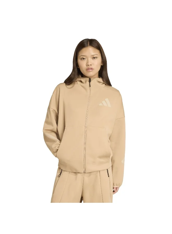 adidas Adidas W Z.N.E. Fz Brown Hooded Track Top Track Tops For Women
