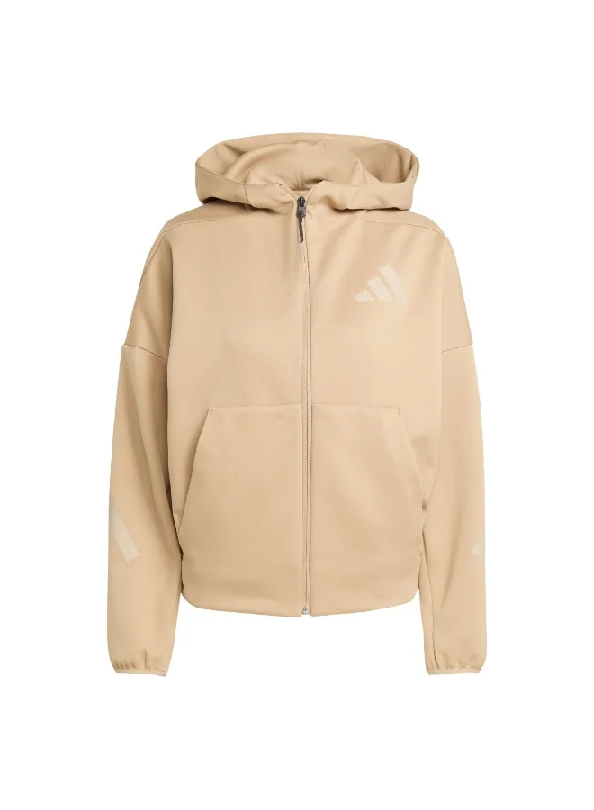 adidas Adidas W Z.N.E. Fz Brown Hooded Track Top Track Tops For Women