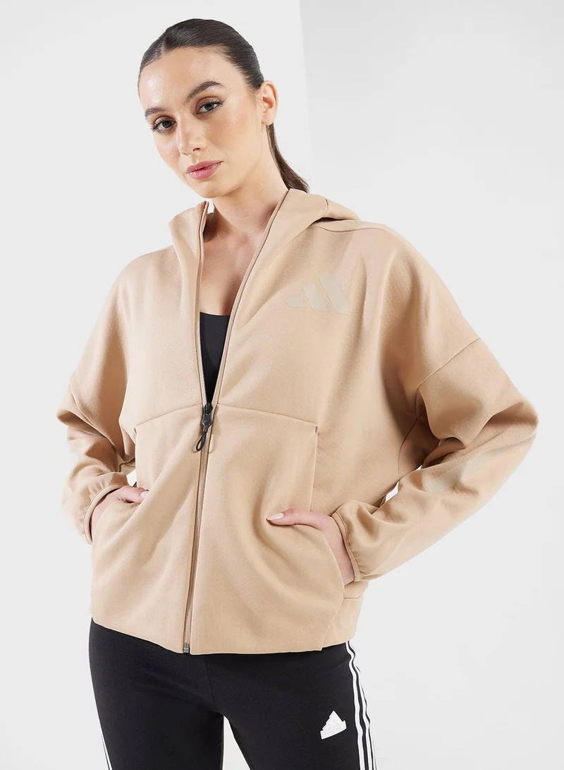 Adidas W Z.N.E. Fz Brown Hooded Track Top Track Tops For Women