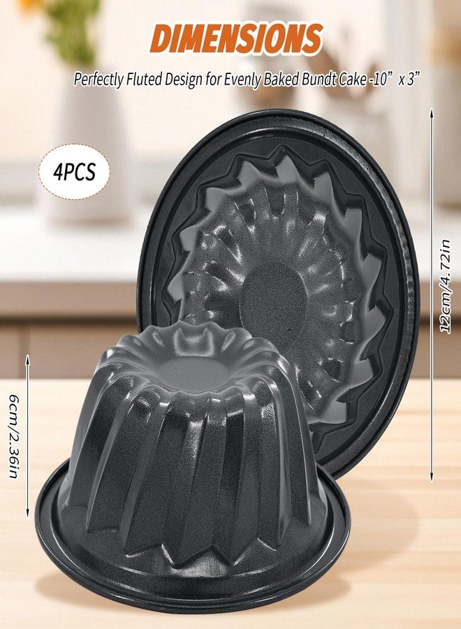 braxan 4 Inch Nonstick Mini Bundt Cake Pan Set, Carbon Steel Fluted Baking Molds for Cupcake, Muffin, Brownie, Pudding - Black (4 - Piece) - Image 2