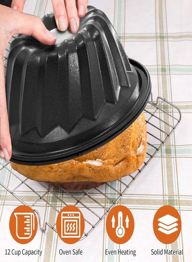 braxan 4 Inch Nonstick Mini Bundt Cake Pan Set, Carbon Steel Fluted Baking Molds for Cupcake, Muffin, Brownie, Pudding - Black (4 - Piece) - Image 4