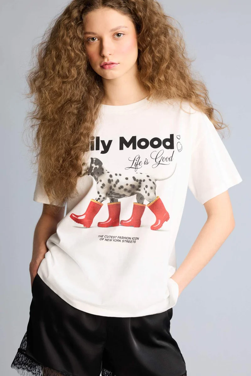 DeFacto Crew Neck Printed Oversize T-Shirt