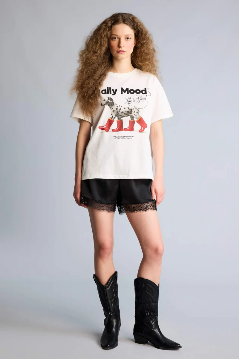 DeFacto Crew Neck Printed Oversize T-Shirt