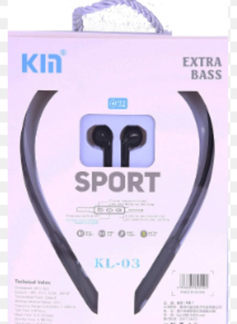 KIN KL-03 Bluetooth Sports Neckband Earphones Black - Image 2