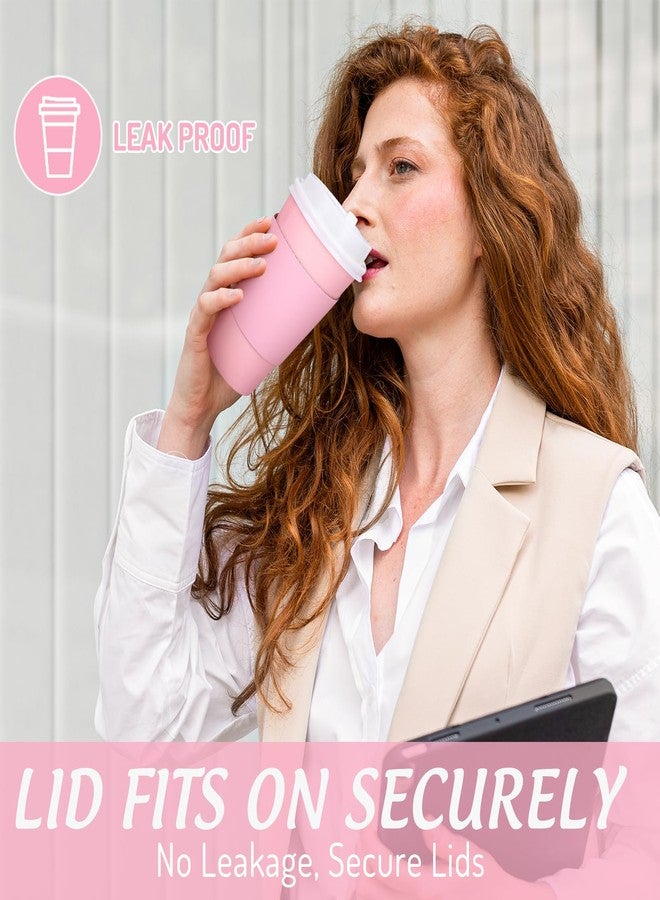 JarThenaAMCS 50 Set 16Oz Pink Disposable Coffee Cups with Lids and Sleeves Light Pink Insulated Paper To Go Cups for Birthday Home Restaurant Travel Party Supplies - Image 5