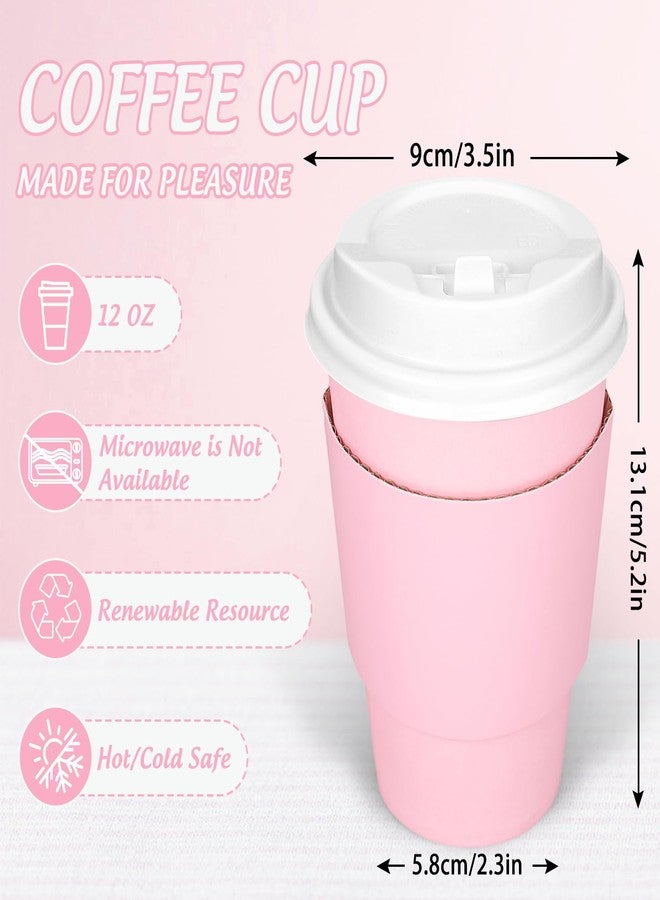 JarThenaAMCS 50 Set 16Oz Pink Disposable Coffee Cups with Lids and Sleeves Light Pink Insulated Paper To Go Cups for Birthday Home Restaurant Travel Party Supplies - Image 2