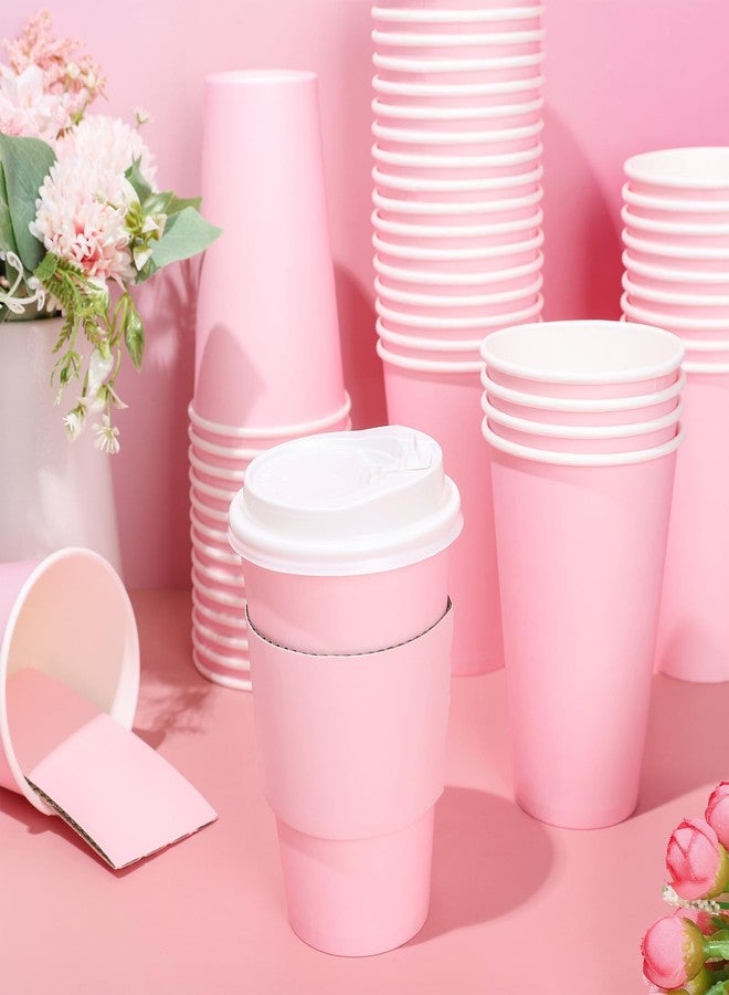 JarThenaAMCS 50 Set 16Oz Pink Disposable Coffee Cups with Lids and Sleeves Light Pink Insulated Paper To Go Cups for Birthday Home Restaurant Travel Party Supplies - Image 4