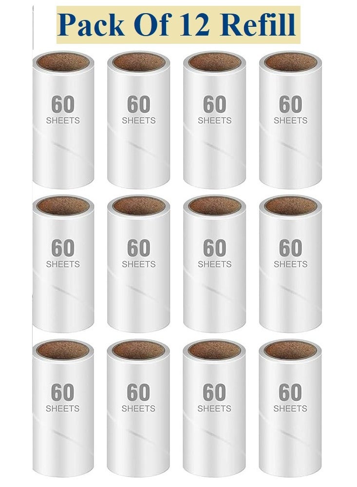 Lint roller Refill Tearable tape, 12 Pcs dust roller Refill 720-Page Sticky Fluff Roller Supplement Paper Core Suitable for Pet Hair Dust Removal Lint Rollers Replacement Core - Image 1