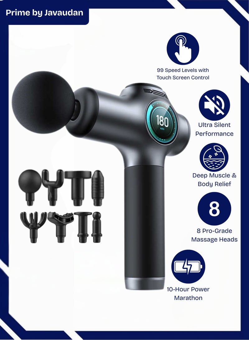 Prime by javaudan LCD Touch Screen Massage Gun 99 Gears Body Deep Tissue Percussion Handheld Back Leg Muscle Massager With 8 Massage Heads Portable Fascia Gun Neck Muscle Vibration Therapy Relaxation - Image 1