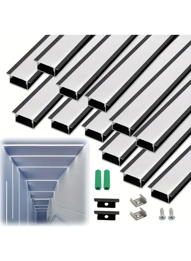 12 Pack Black Aluminum Linear LED Recessed Lighting Channel With White Cover - Image 1