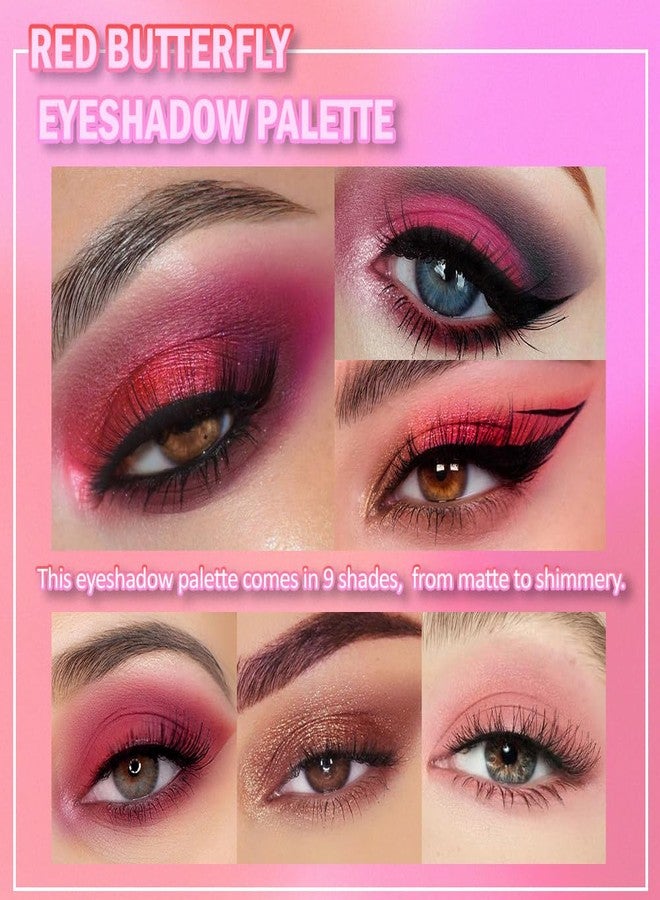 AMY'S DIARY Matte Shimmer Light Deep Pink Eye Shadow Palette Makeup,Eyeshadow Long Lasting Waterproof Cruelty-Free , 9 Blendable Shades in Smooth Finishes with Gorgeous Pearls for Girls (red buttery fly) - Image 3