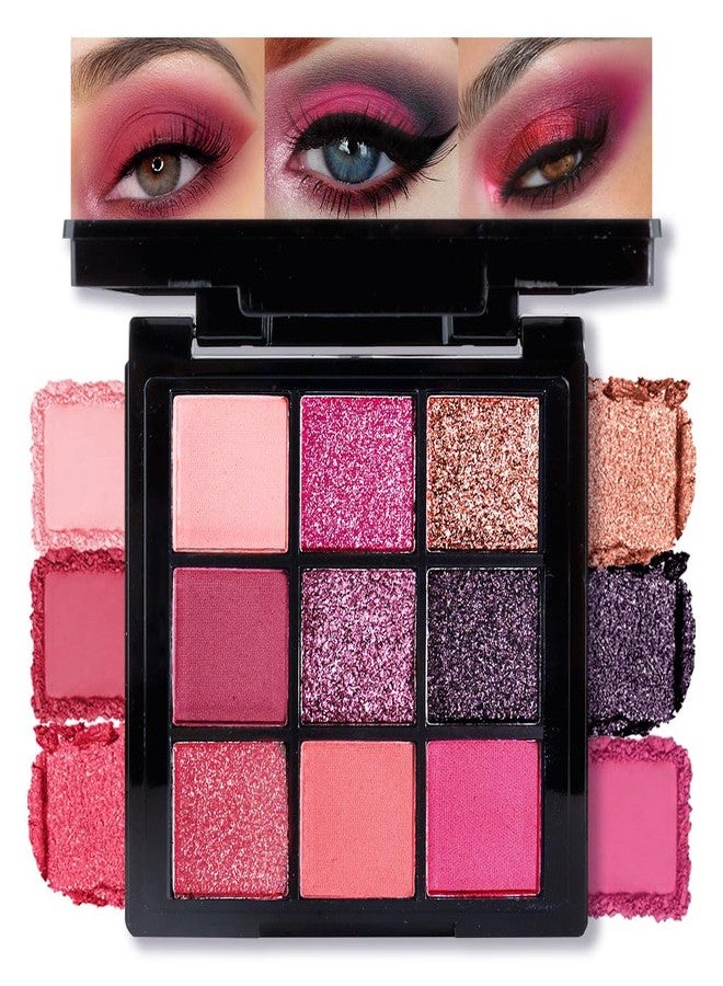 AMY'S DIARY Matte Shimmer Light Deep Pink Eye Shadow Palette Makeup,Eyeshadow Long Lasting Waterproof Cruelty-Free , 9 Blendable Shades in Smooth Finishes with Gorgeous Pearls for Girls (red buttery fly) - Image 1