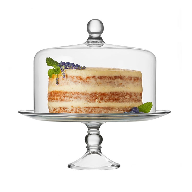 LIBBEY Libbey Selene Glass Cake Stand with Dome Lid Elegant Curved Footed Glass Cake Holder Covered Cake Stand Versatile Glass Dome