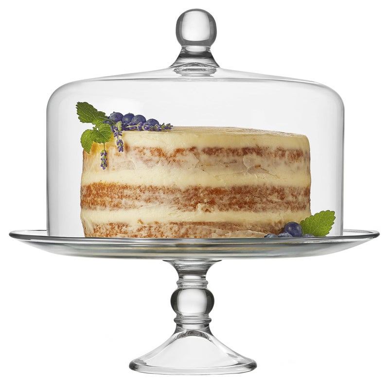 Libbey Selene Glass Cake Stand with Dome Lid Elegant Curved Footed Glass Cake Holder Covered Cake Stand Versatile Glass Dome