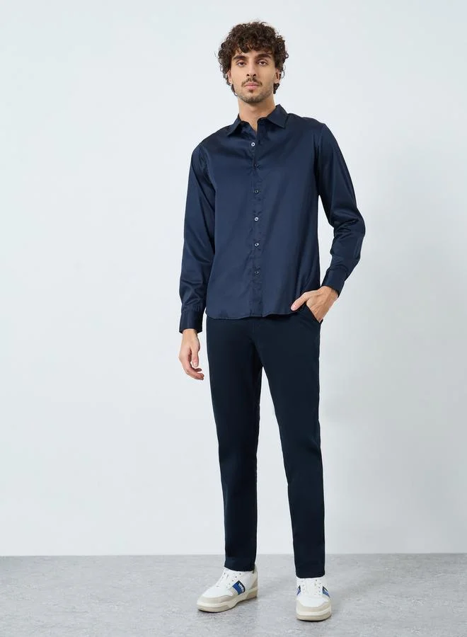 Styli Satin Slim Fit Tailored Long Sleeve Shirt