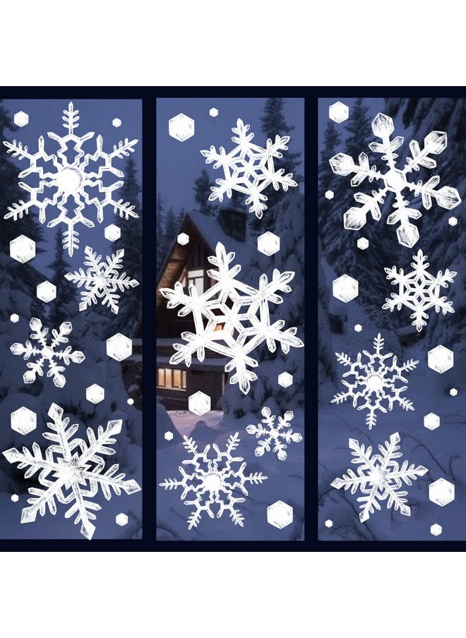 Ivenf Christmas Decorations Indoor, 8 Sheets Extra Large Snowflakes Window Clings For Glass Windows, Realistic White Crystal Snowflakes Christmas Decor For Home Office, Xmas Holiday Party Supplies  - Image 1