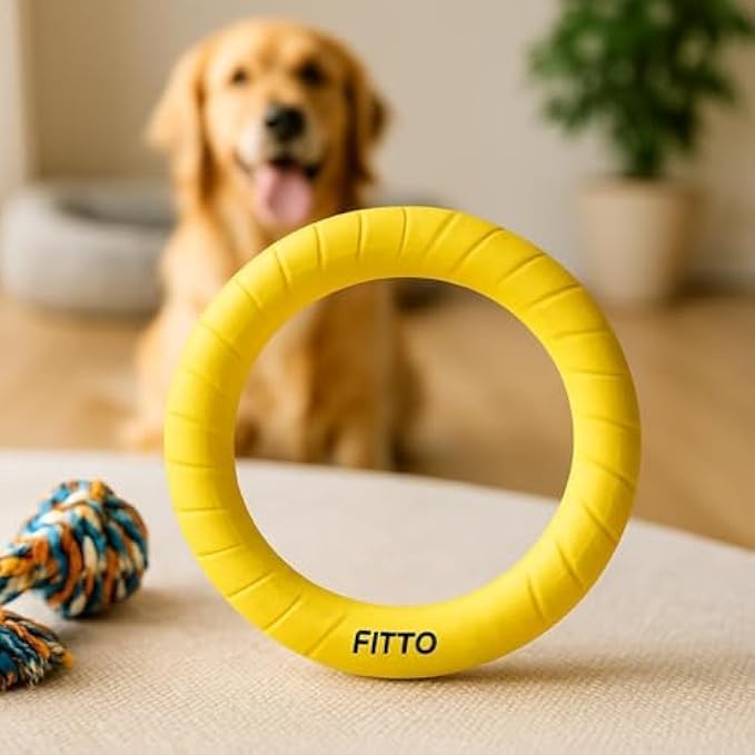 Fitto Pet Ring Toy Yellow 18x18cm - Dog Chew & Fetch Ring, Puppy Teething Ring, Interactive Toss Training Toy - Image 3
