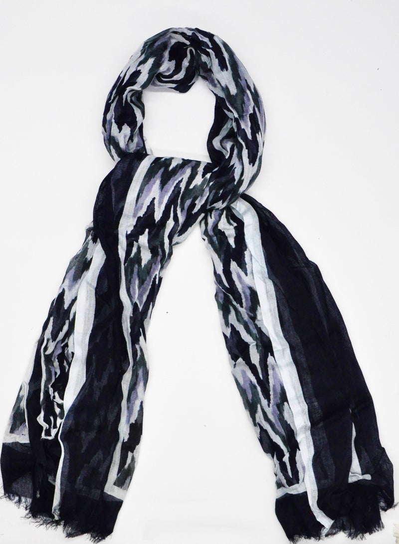 AMICA Woven Abstract Printed Hijab Long Head Scarf for Women-Blue - Image 2