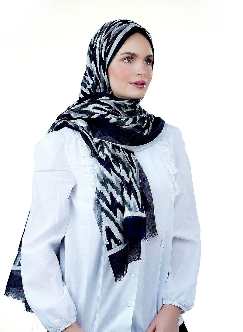 AMICA Woven Abstract Printed Hijab Long Head Scarf for Women-Blue - Image 5