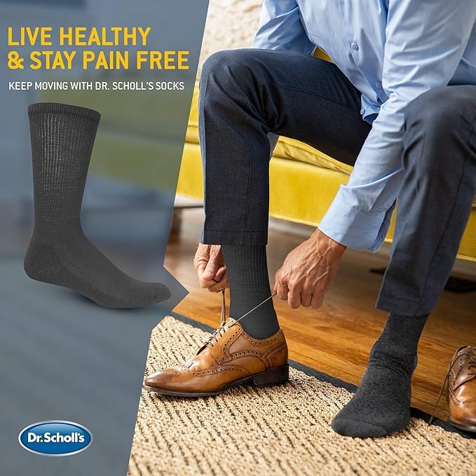Dr. Scholl's جوارب د. سكولز للرجال لمرضى السكري والدورة الدموية - عبوات من 4 إلى 6 أزواج، جوارب مريحة لإدارة الرطوبة بدون ضغط، أبيض، مقاس 7-12 أمريكي - Image 3