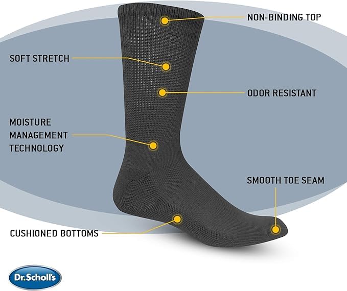 Dr. Scholl's جوارب د. سكولز للرجال لمرضى السكري والدورة الدموية - عبوات من 4 إلى 6 أزواج، جوارب مريحة لإدارة الرطوبة بدون ضغط، أبيض، مقاس 7-12 أمريكي - Image 2