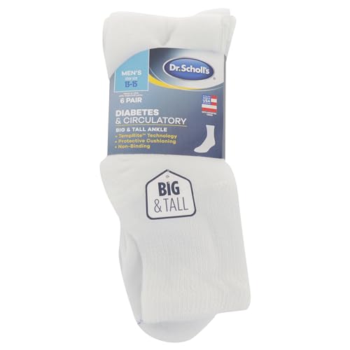 Dr. Scholl's جوارب د. سكولز للرجال لمرضى السكري والدورة الدموية - عبوات من 4 إلى 6 أزواج، جوارب مريحة لإدارة الرطوبة بدون ضغط، أبيض، مقاس 7-12 أمريكي - Image 5