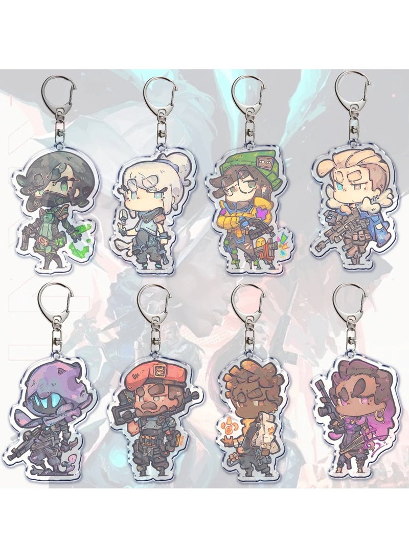 8-Pack of VALORANT Keychains Birthday Gift Light WeightKey Tags Portable Key Rings For Bag Backpack Boys Girls Kids