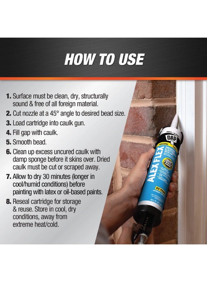 Dap Alex Flex White Premium Molding & Trim Siliconized Sealant Exterior Interior 300 ML - Image 3