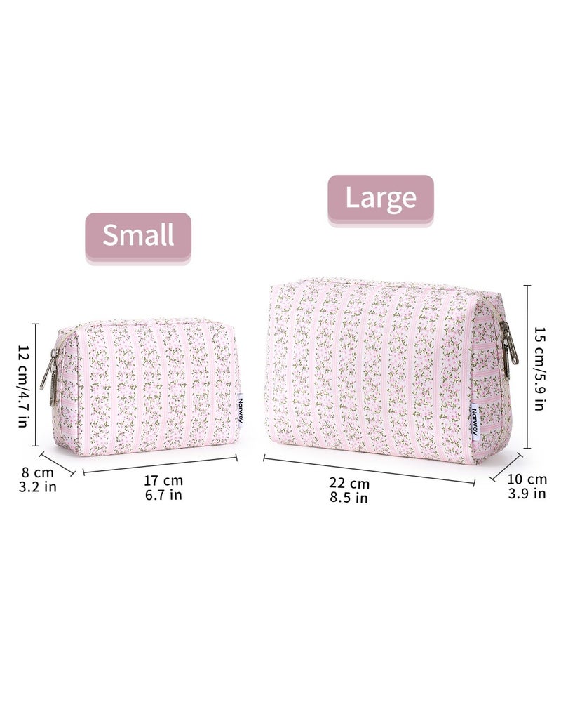 Narwey Cute Floral Makeup Bag Travel Cosmetic Bag Organizer Toiletry Bag Make Up Bags with Compartments for Women Girls (Pink Flower Buds, Large) - Image 5