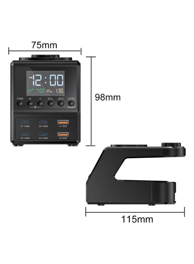 بلو فاير محطة شحن متعددة المنافذ 10 في 1 بقدرة 240 وات بتقنية GaN، شاحن مكتبي مع شاشة ساعة LED، منبه مزدوج، شحن لاسلكي للهاتف، شحن لاسلكي للساعة الذكية، منافذ USB-C و USB-A للشحن السريع، دعم PD3.1 و QC3.0 و PPS، ضوء ليلي قابل لتعديل السطوع، مثالية للمكتب وغرفة النوم - Image 4