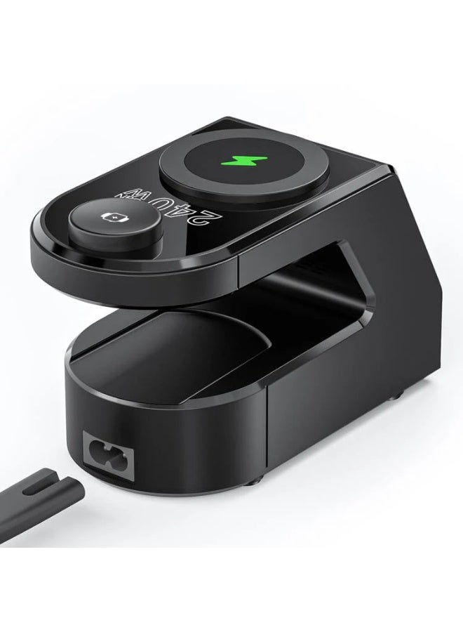 بلو فاير محطة شحن متعددة المنافذ 10 في 1 بقدرة 240 وات بتقنية GaN، شاحن مكتبي مع شاشة ساعة LED، منبه مزدوج، شحن لاسلكي للهاتف، شحن لاسلكي للساعة الذكية، منافذ USB-C و USB-A للشحن السريع، دعم PD3.1 و QC3.0 و PPS، ضوء ليلي قابل لتعديل السطوع، مثالية للمكتب وغرفة النوم - Image 2