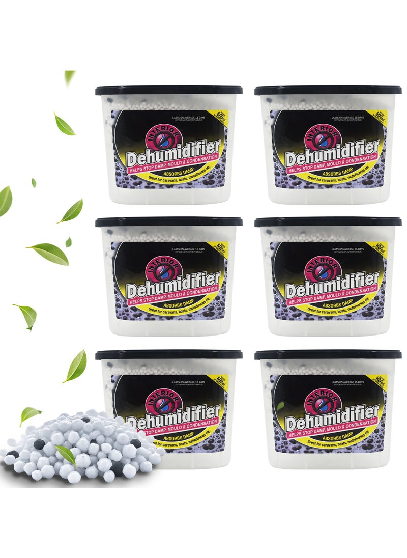AMROAH 6 Pack 600ml Humidity Moisture Absorbers Boxes Dehumidifier & Odor Eliminator with Activated Carbon, Absorber Moisture Containers for Home Bathroom Basement Closet Kitchen Wardrobe  - Image 1