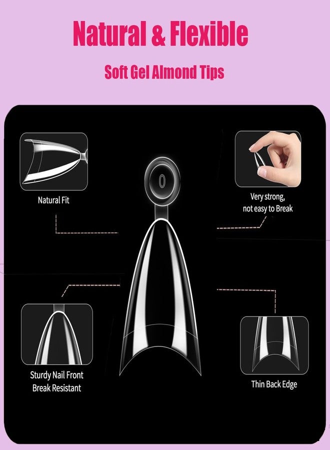SWRITATSK Almond Nail Tips, 300PCS Short Fake Nails, Soft Gel Nail Tips Almond Shape Acrylic Nails for Valentines Day Gifts - 12 Sizes Press on Nail Kit - Image 3