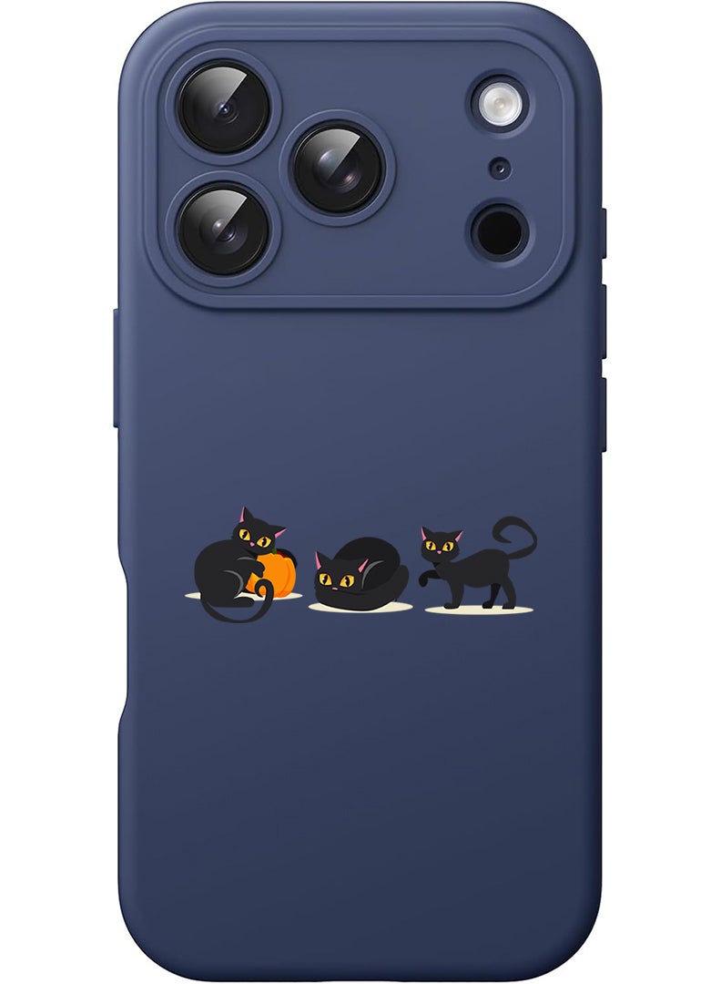 Theodor Protective Slim Fit Case Liquid Silicone Cover with Full Body Protection Anti-Scratch Shockproof Case For Apple iPhone 17 Pro Max (Blue) Cat pumpkin Halloween-01 - Image 1