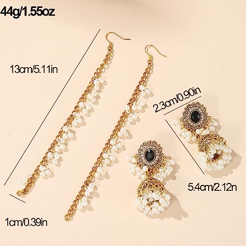 Chargances Indian Jhumka Jhumki Pearl Beaded Dangle Earrings Boho Black Crystal Drop Earrings Fashion Bollywood Stylish Gold Traditional Indian Jewelry for Women(Style 2) - Image 5