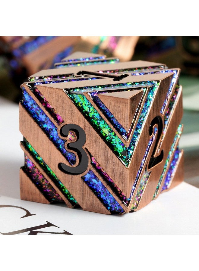 DNDND نرد معدني مخطط، نرد معدني لامع مخطط مع صندوق هدايا معدني للعبة الطاولة دنجونز و دراجونز (خطوط ملونة) - Image 1