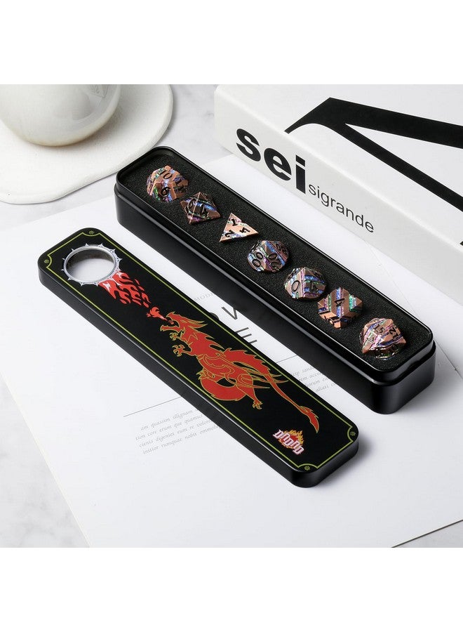 DNDND نرد معدني مخطط، نرد معدني لامع مخطط مع صندوق هدايا معدني للعبة الطاولة دنجونز و دراجونز (خطوط ملونة) - Image 2