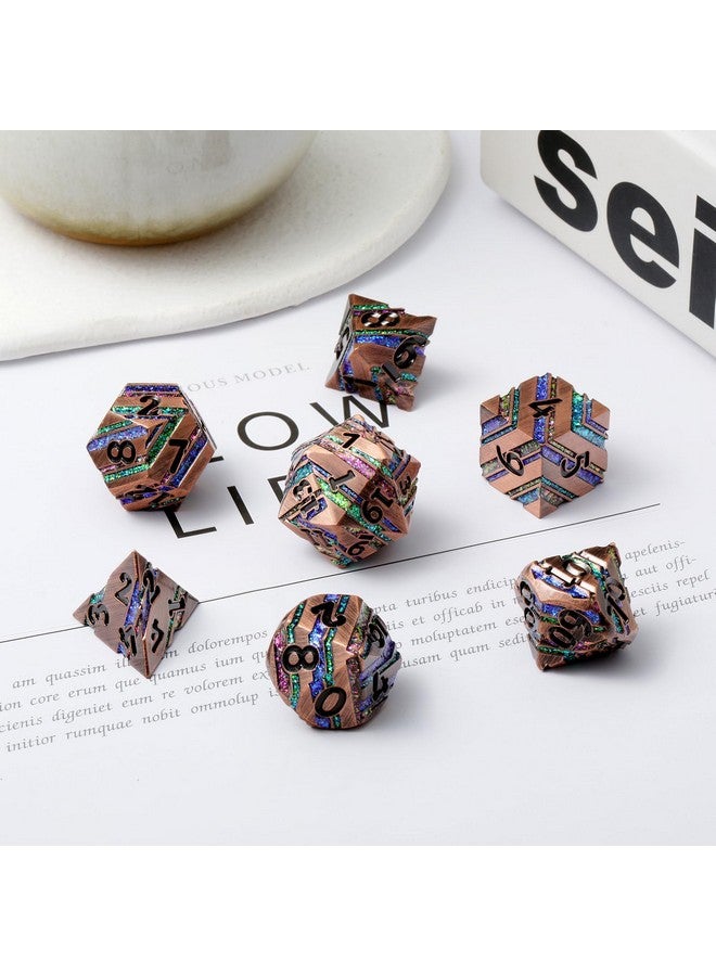 DNDND نرد معدني مخطط، نرد معدني لامع مخطط مع صندوق هدايا معدني للعبة الطاولة دنجونز و دراجونز (خطوط ملونة) - Image 3