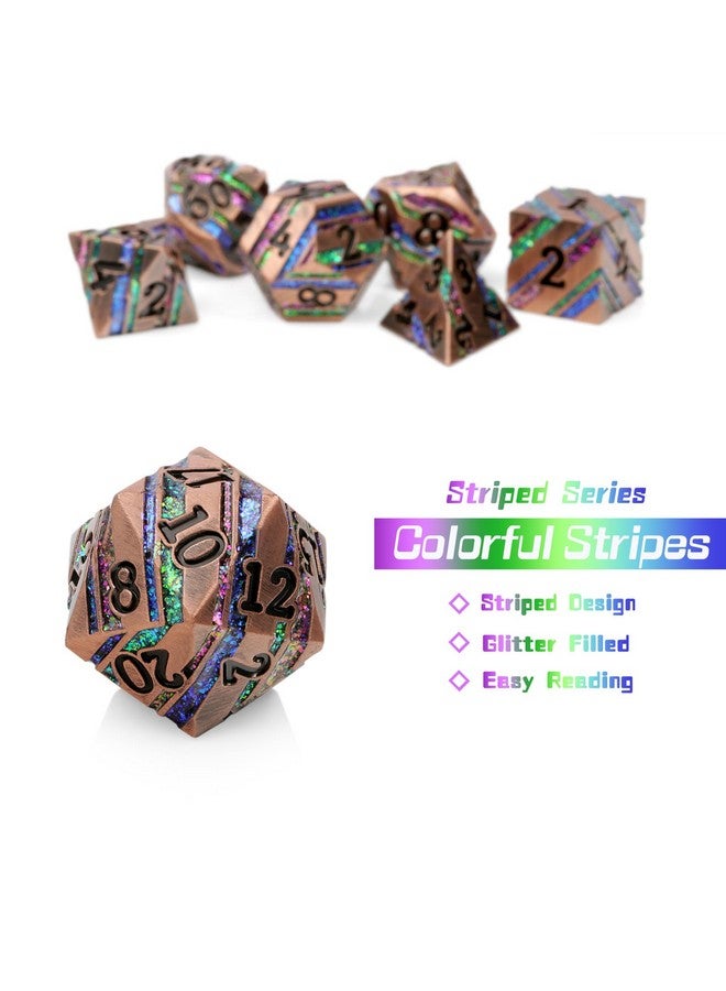DNDND نرد معدني مخطط، نرد معدني لامع مخطط مع صندوق هدايا معدني للعبة الطاولة دنجونز و دراجونز (خطوط ملونة) - Image 4
