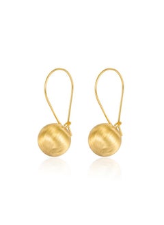 18K Gold Brushed Round Ball Earrings For Women