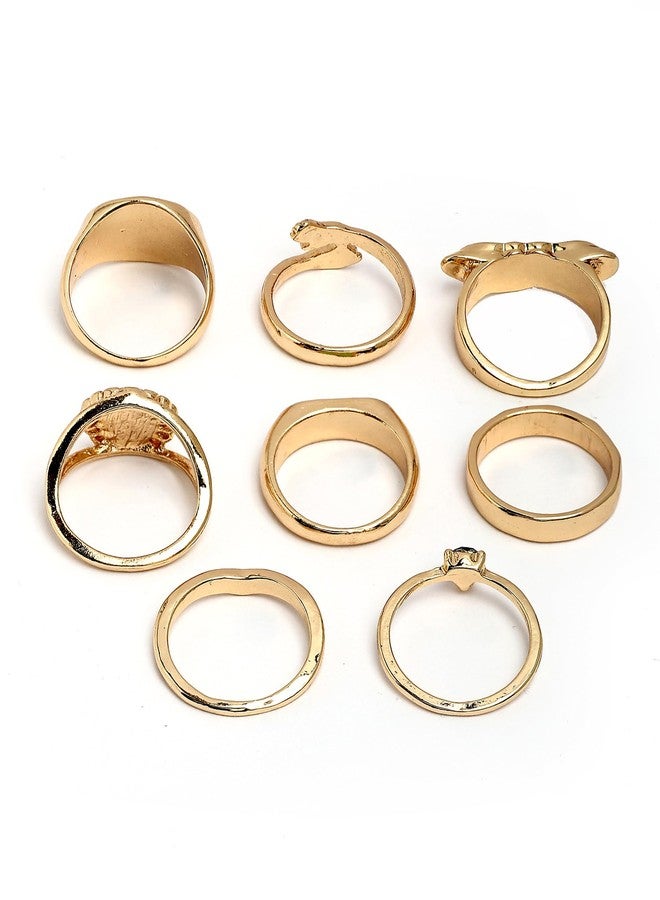 Karatcart Elegant Gold Plated 8 Rings Set Featuring Green Artistic Enamel Work and Statement Motifs for Women and Girls - Image 5