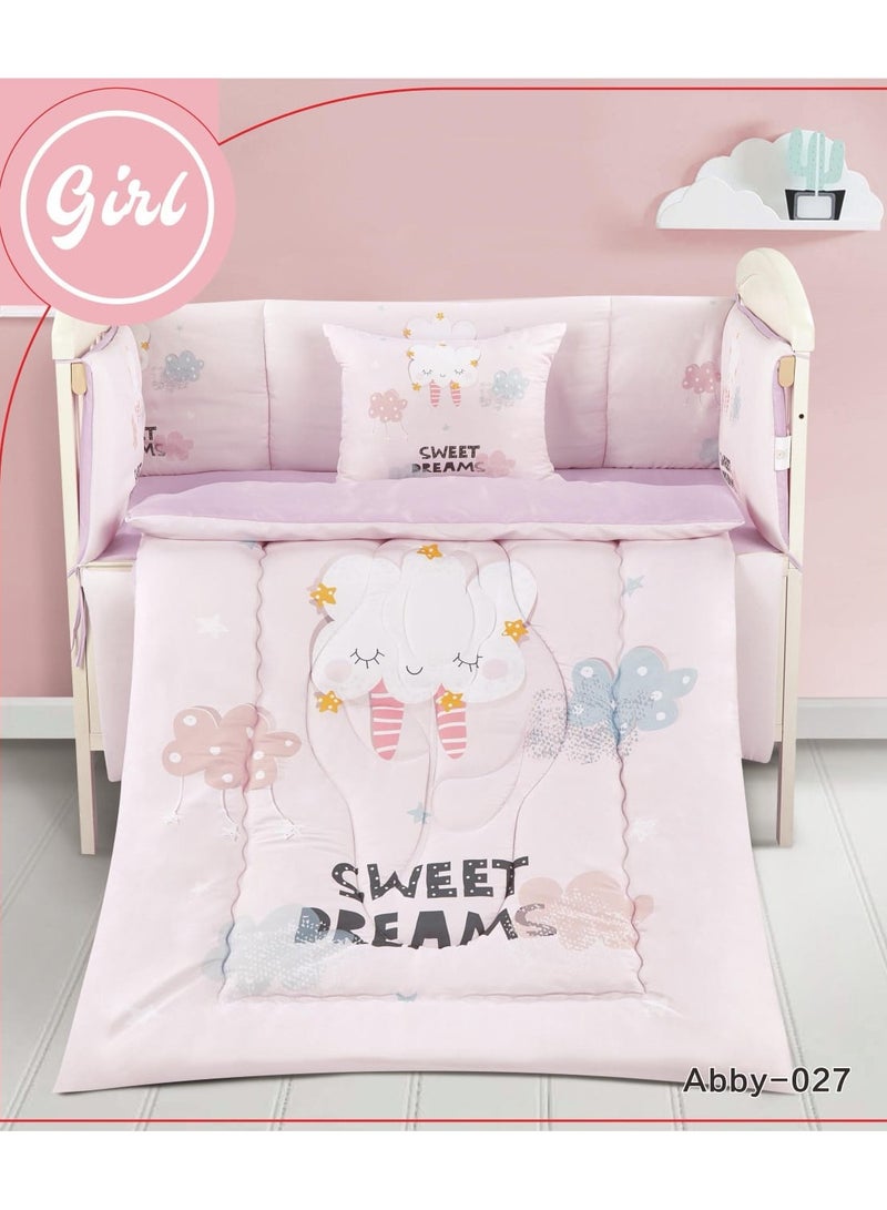 مفرش حاجز اطفال طقم مكون من 5 قطع مقاس-لحاف حشوة ثابتة مقاس ( 90×145) سم الشرشف  مقاس ( 110 ×160) سم كيس مخدة مقاس ( 45×35) سم حاجز للطفل مقاس ( 33×130) سم حاجز للطفل مقاس ( 33×300) سم