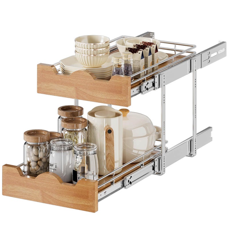 OCG Pull Out Cabinet Organizer 11" W x 21" D, 2 Tier Slide Out Shelf, Heavy-Duty Pull Out Drawer for Cabinets, Base Cabinet Organization for Kitchen, Pantry, Bathroom - Image 1