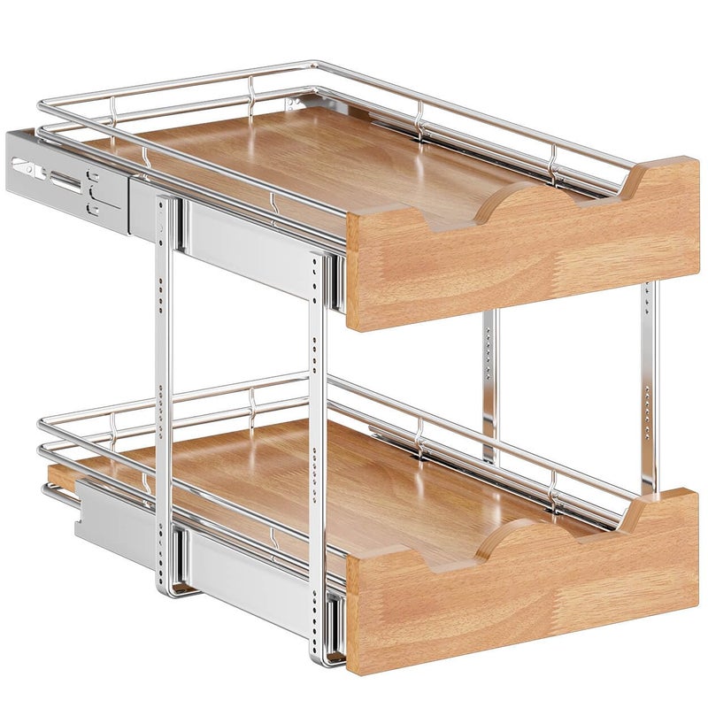 OCG Pull Out Cabinet Organizer 11" W x 21" D, 2 Tier Slide Out Shelf, Heavy-Duty Pull Out Drawer for Cabinets, Base Cabinet Organization for Kitchen, Pantry, Bathroom - Image 3
