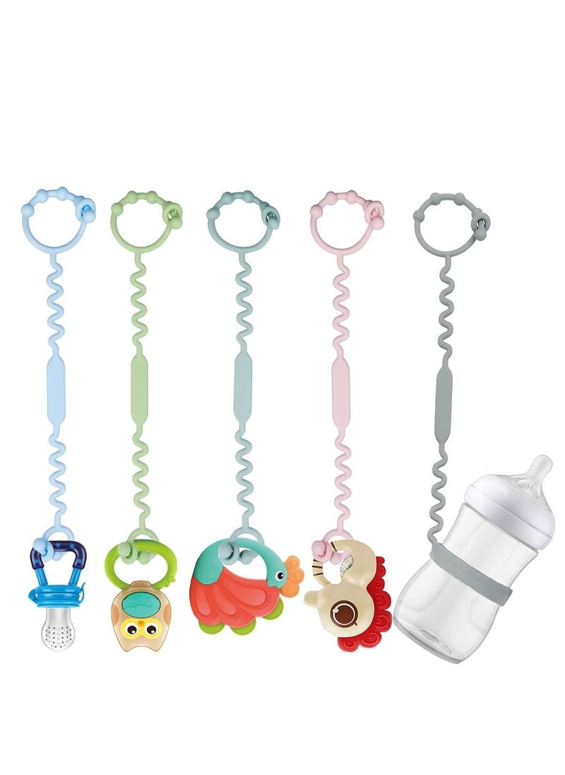 DMG TECH - 5PS Pacifier Chains, Toy Straps for Baby, Pacifier Holder Clip with self-Adjusting Bayonet, Pure Silicone Material Without BPA, Can be Used for teethers, Feeding Bottles, Toys, Baby Cribs, high Chairs - Image 1