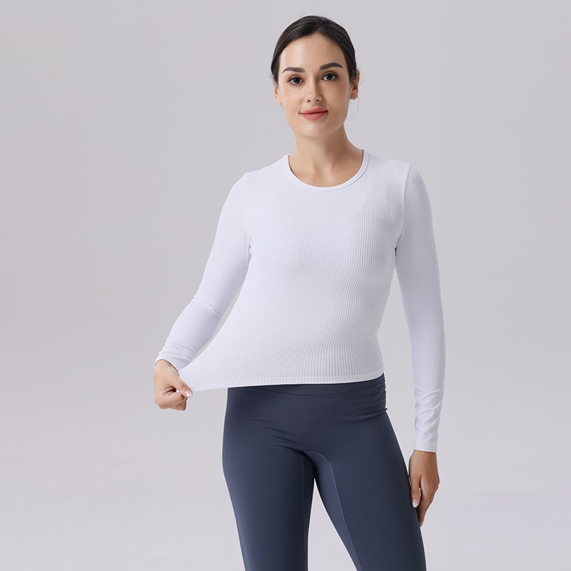 New Spring and Autumn Yoga Top Sportswear Round Neck Rib Long Sleeve Slim-Fit Moisture Wicking Outdoor Cycling and Running - Image 3