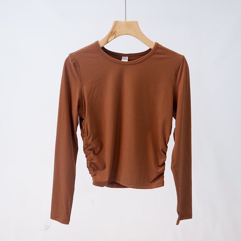 New Spring and Autumn Yoga Top Sportswear Round Neck Rib Long Sleeve Slim-Fit Moisture Wicking Outdoor Cycling and Running - Image 1